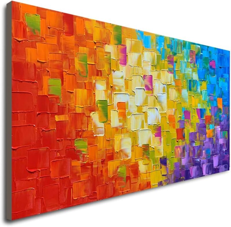 Hand Painted Texture Oil Painting on Canvas Abstract Wall Art Deco Contemporary Artwork Framed Ready to Hang 40x20 inch
