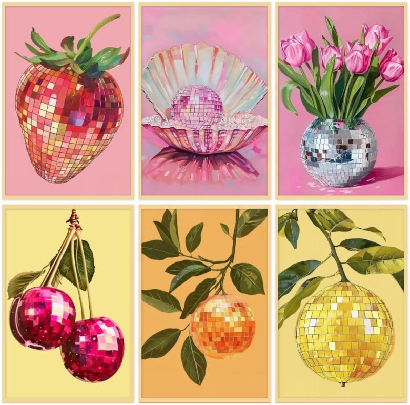 6P Disco Ball Paint by Numbers Kit for Adults,  Fruit Adult's Paint by Numbers on Canvas, Easy Acrylic Watercolor Oil Painting by Number Without Frame(8x12 in)