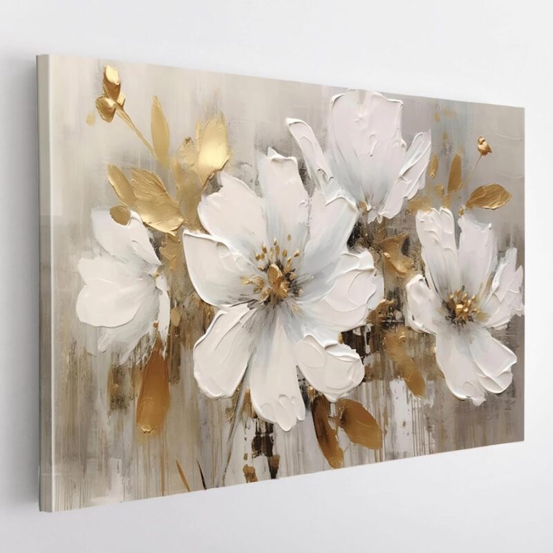 Flower Pictures Wall Decor Framed Abstract White Flower Oil Painting on Canvas Wall Art Modern Abstract Blooming Floral Minimalist Wall Decor Print for Office Living Room Kitchen Decor 12x16 inch