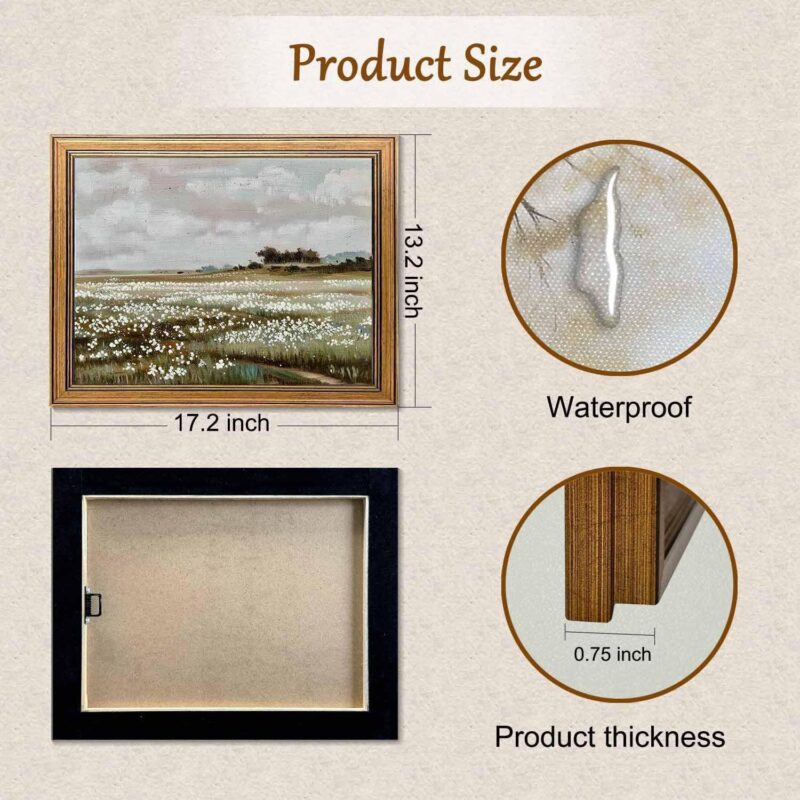 Gold Framed Vintage Wall Art Classical French Landscape Wildflowers Field Painting Canvas Print Kitchen Bedroom Wall Decor (wildflower field, 16L x 12W) - Image 2