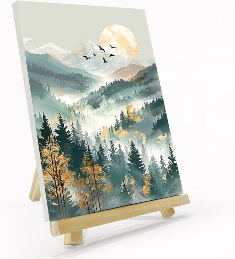 Mountain Paint by Numbers Kit for Adults with Frame, Moon Paint by Number with Easel, DIY Landscape Paint by Numbers Framed Canvas, Oil Painting Kit for Home Wall Decor 8 x 12 Inch