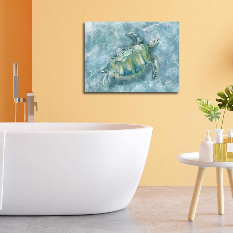 Bathroom Pictures Wall Decor Blue Sea Turtle Wall Art Funny Animal Paintings Posters for Room Aesthetic Kitchen Dining Room Office Home Decor 12x15 Inch - Image 2