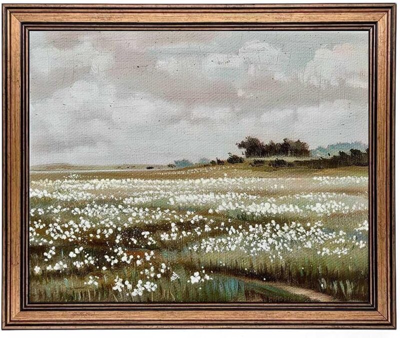Gold Framed Vintage Wall Art Classical French Landscape Wildflowers Field Painting Canvas Print Kitchen Bedroom Wall Decor (wildflower field, 16L x 12W)