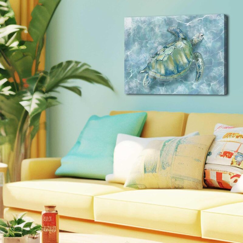 Bathroom Pictures Wall Decor Blue Sea Turtle Wall Art Funny Animal Paintings Posters for Room Aesthetic Kitchen Dining Room Office Home Decor 12x15 Inch