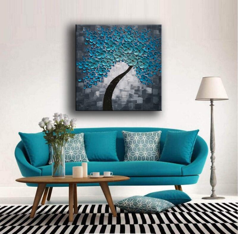 - Blue Flowers Oil Paintings 100% Hand-painted Oil Painting on Canvas Texture Abstract Art Pictures Canvas Wall Art Paintings Modern Home Decor Abstract Paintings Ready to Hang 30x30inch - Image 2
