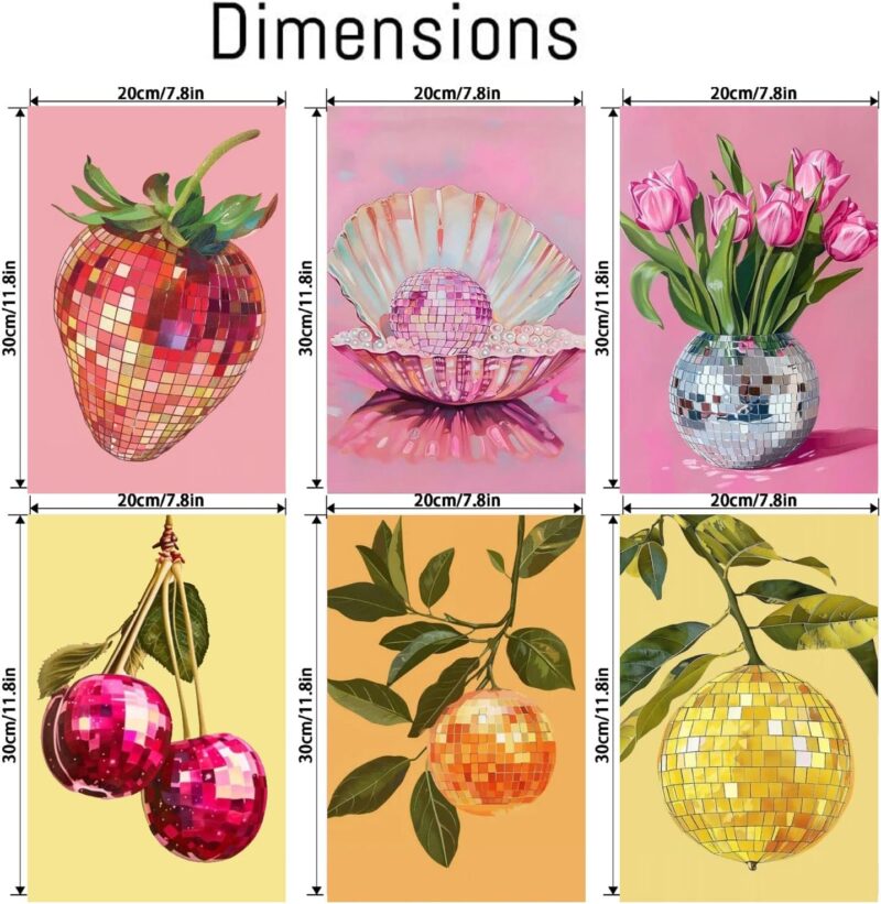 6P Disco Ball Paint by Numbers Kit for Adults,  Fruit Adult's Paint by Numbers on Canvas, Easy Acrylic Watercolor Oil Painting by Number Without Frame(8x12 in) - Image 2