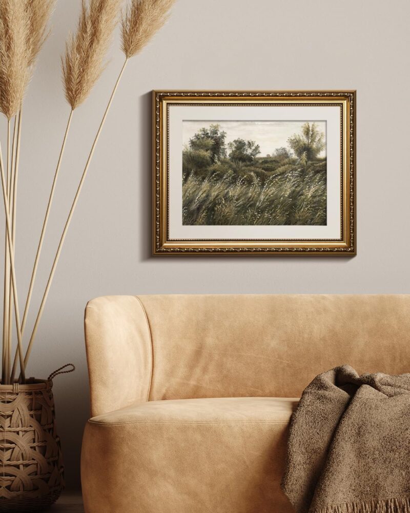 Gold Picture Framed Wall Art, Living Room Bathroom Vintage Wilderness Field Pictures Wall Decor, Grassland Canvas Print Art, Home Farmhouse Decor, Antique Paintings with Frames 13x16inch - Image 2