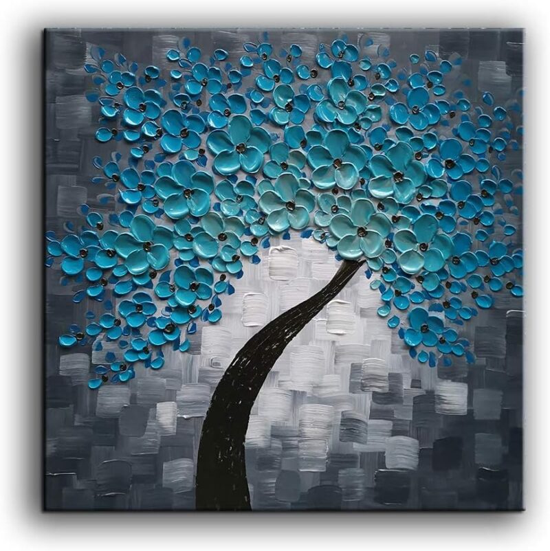 - Blue Flowers Oil Paintings 100% Hand-painted Oil Painting on Canvas Texture Abstract Art Pictures Canvas Wall Art Paintings Modern Home Decor Abstract Paintings Ready to Hang 30x30inch