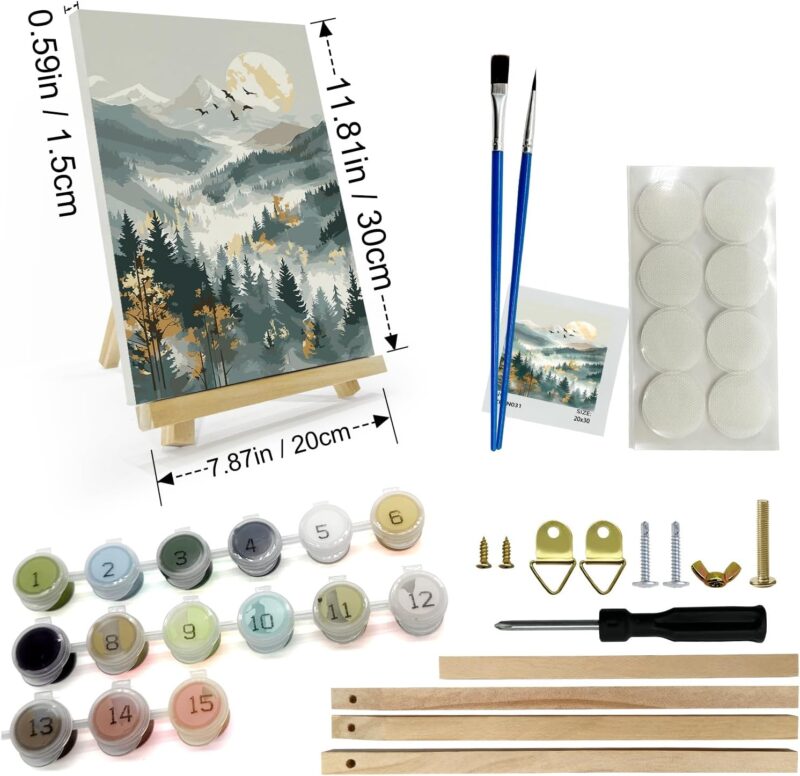 Mountain Paint by Numbers Kit for Adults with Frame, Moon Paint by Number with Easel, DIY Landscape Paint by Numbers Framed Canvas, Oil Painting Kit for Home Wall Decor 8 x 12 Inch - Image 2