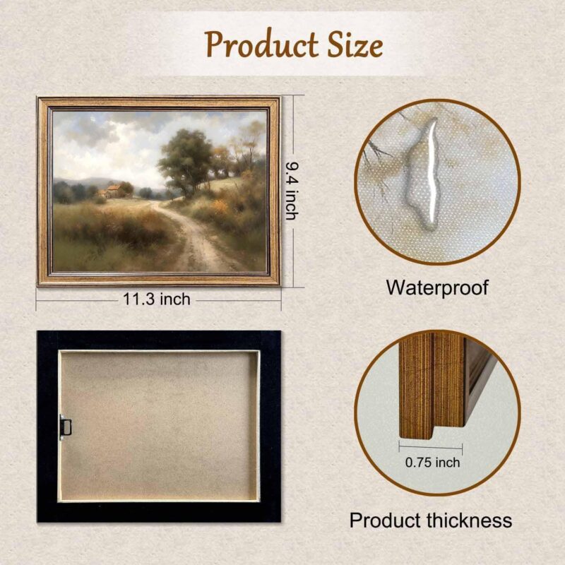 Framed Vintage Wall Art Classical Oil Painting Country Road Canvas Print Kitchen Living Room Farmhouse Wall Decor (Rural Trail, 10L x 8W) - Image 2
