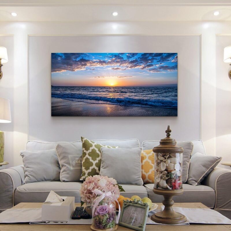 Wall Art Moon Sea blue Ocean Landscape Paintings Bedroom Canvas Art Print wall art for living room Paintings for Wall Decor and Home Decor (20 x 40inch x 1pcs) - Image 2
