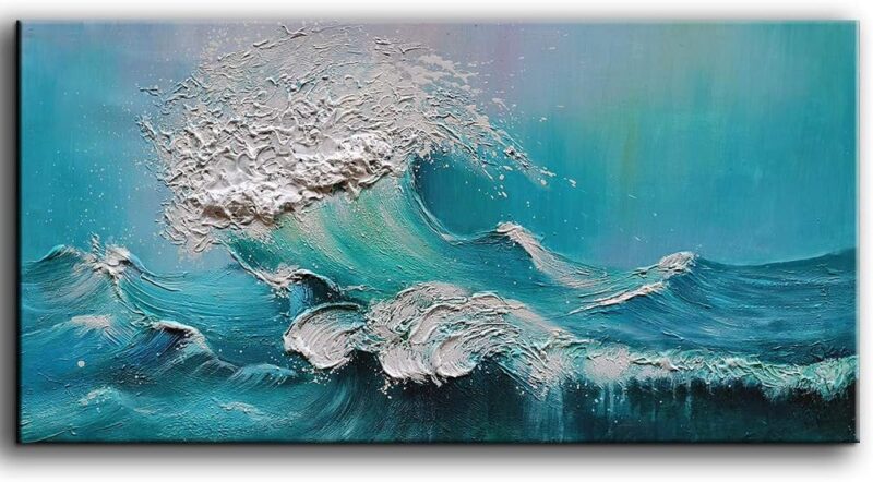 YaSheng Art - 24x48inch landscapes Abstract Art Painting，Oil Painting on Canvas Texture Blue Ocean scenery 3D Oil Painting Hand-Painted Abstract Artwork Canvas Wall Art Paintings Modern Home Decor Art