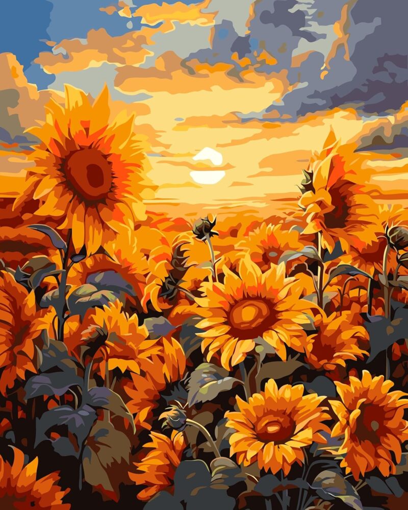 Adults Beginners Paint by Number Kits,Sunset Sunflowers Painting by Number Kits On Canvas,Without Frame  Oil Painting Acrylic Paints, Home Wall Decor Gift 15.6×19.5in