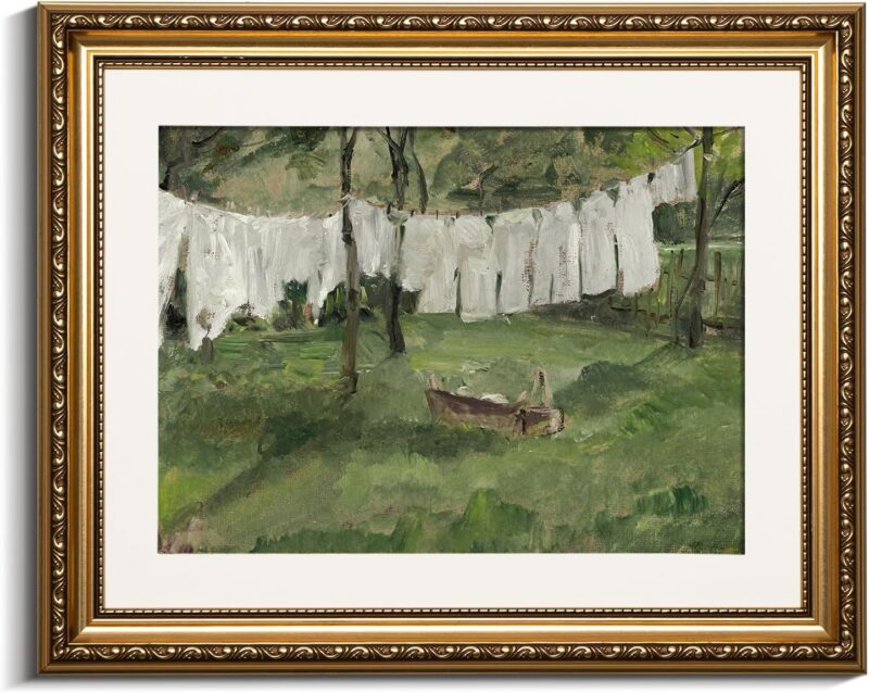 Gold Framed Canvas Wall Art for Living Room,Vintage Laundry Room Art Print, Antique Oil Painting, Country Landscape Vintage Wall Art Canvas,For Living Room, Bedroom, Office,Gallery - 13x16in