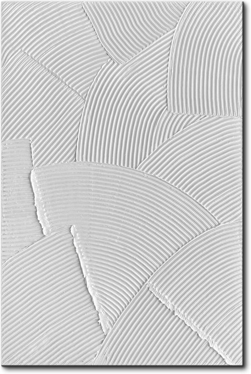 White Abstract Wall Art - Hand Painted Oil Painting On Canvas 24x36 inch,Thick Textured Art Painting for Wall Decorations