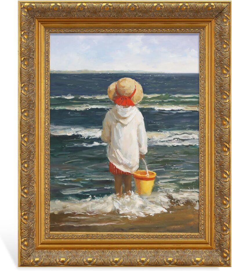 Solid Wood Frame for 8x10 Canvas Paintings, Finished Antique Ornate Canvas Frame for Oil Painting Art Prints, 8x10 Gold Frame for Home Living Room Wall Decor (Empty Frame, No Backboard)
