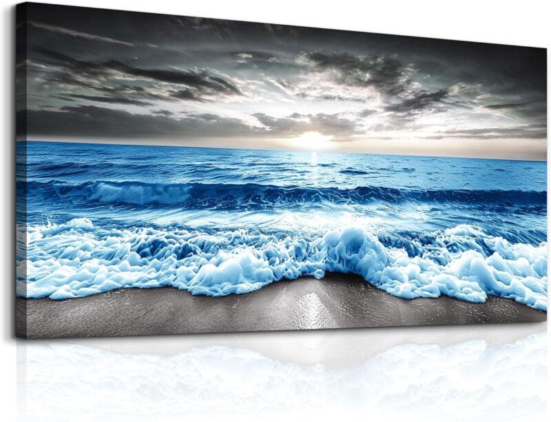 Large Wall Decor For Office Framed Wall Art For Living Room Modern Bedroom Wall Decor Blue Beach Sun Ocean Landscape Canvas Prints Wall Paintings Seascape Pictures Artwork Home Decor 60x30
