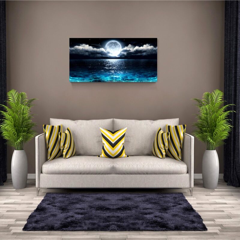 Wall Art Moon Sea Ocean Landscape Picture Canvas Wall Art Print Paintings Modern Artwork for Living Room Wall Decor and Home Décor Framed Ready to Hang,1inch Thick Frame, Waterproof Artwork. - Image 2