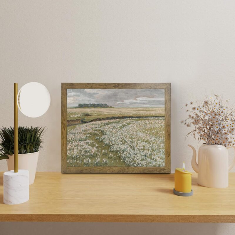Spring Meadow Wall Art - Vintage Landscape Print， Framed Canvas Prints Wall Art Home Decor - Vintage Landscape Art Print Farmhouse Painting, Wildflower Field Oil Painting on Canvas - Image 2