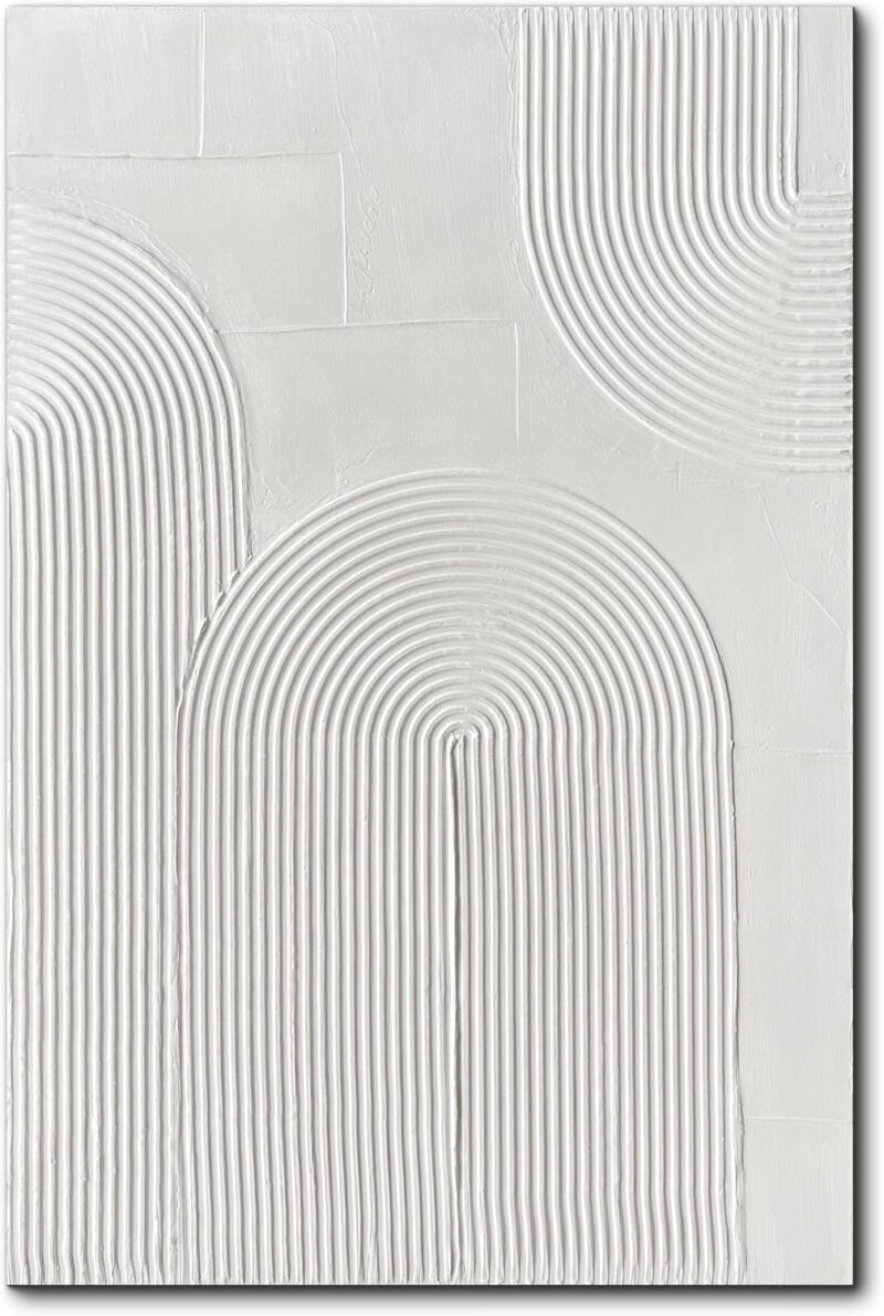 White Textured Wall Art - Hand Painted Abstract Oil Painting On Canvas 24x36 inch,Modern Minimalist Art Painting for Wall Decor