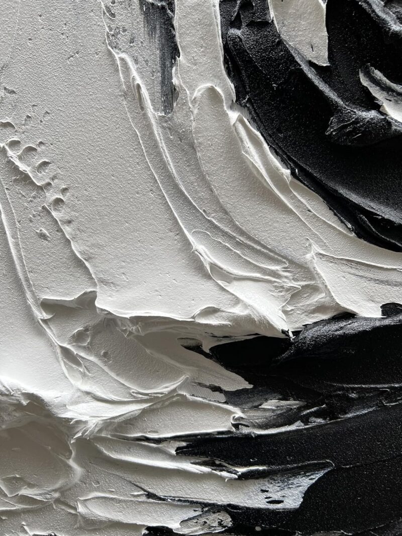 Hand-painted Thick texture black and white minimalist oil painting 36x24 inches home wall art Deco oil painting - Image 2