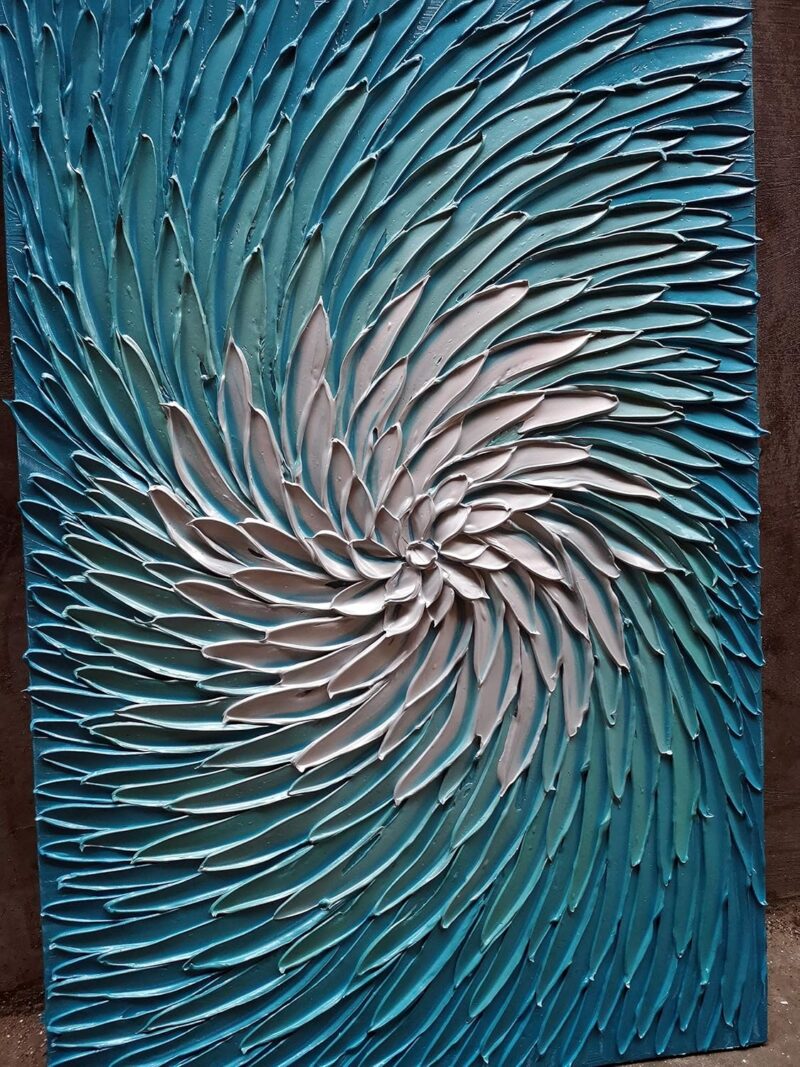 Contemporary Art Oil Painting on Canvas 3D Metallic Blue and Silver Texture Abstract Art Pictures Canvas Wall Art Paintings Modern Home Decor Abstract Paintings Ready to hang24x36inch - Image 2