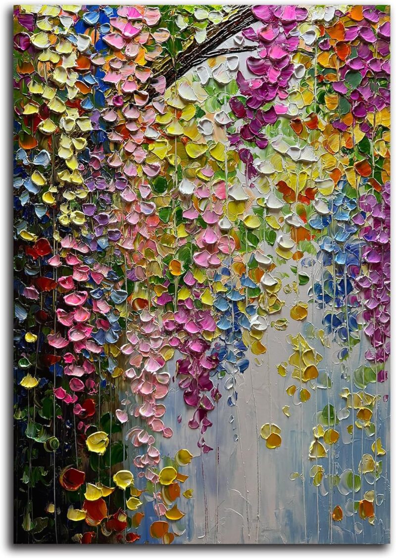 Abstract Floral Oil Painting, Hand-Painted Canvas Wall Art, 28 x 40 inches, Colorful Forest Landscape