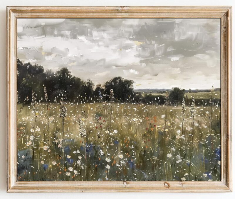 Vintage Wall Art Prints, Farmhouse Wall Decor Rustic Wildflower Country Field Canvas Prints Vintage Landscape Oil Painting Art Pictures for Bedroom Bathroom (12" x 16"-UNFRAMED) - Image 2
