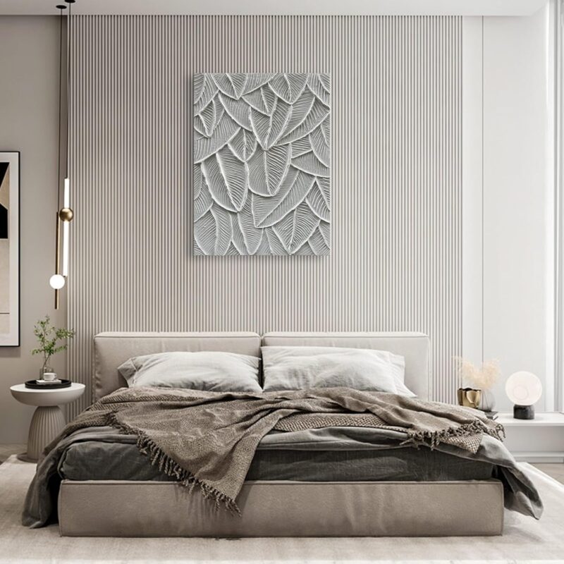 Hand Painted Thick Texture White Abstract Art Oil Painting Leaf Texture Oil Painting 40x28 inch Home Wall Art Decorative Oil Painting - Image 2
