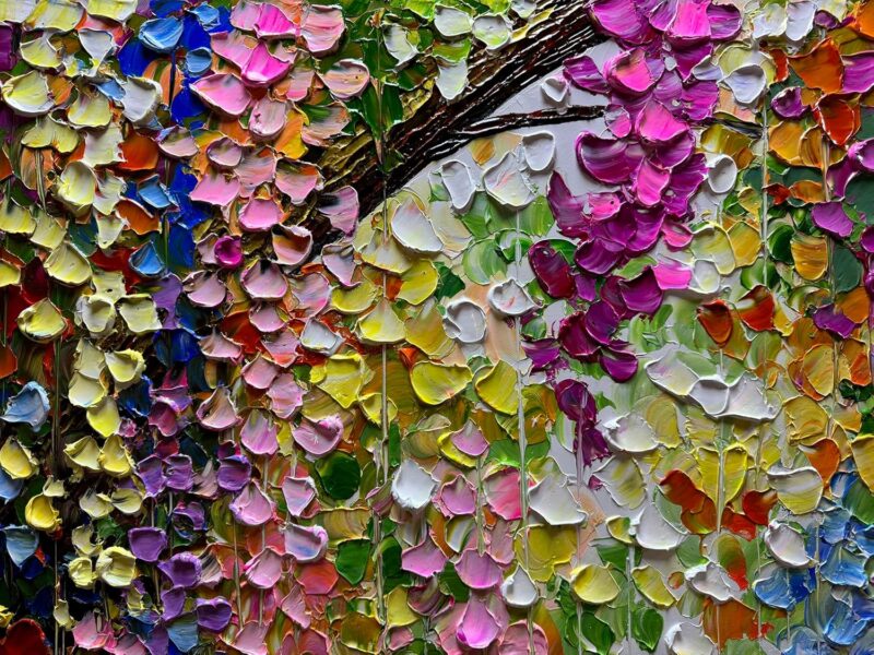 Abstract Floral Oil Painting, Hand-Painted Canvas Wall Art, 28 x 40 inches, Colorful Forest Landscape - Image 2