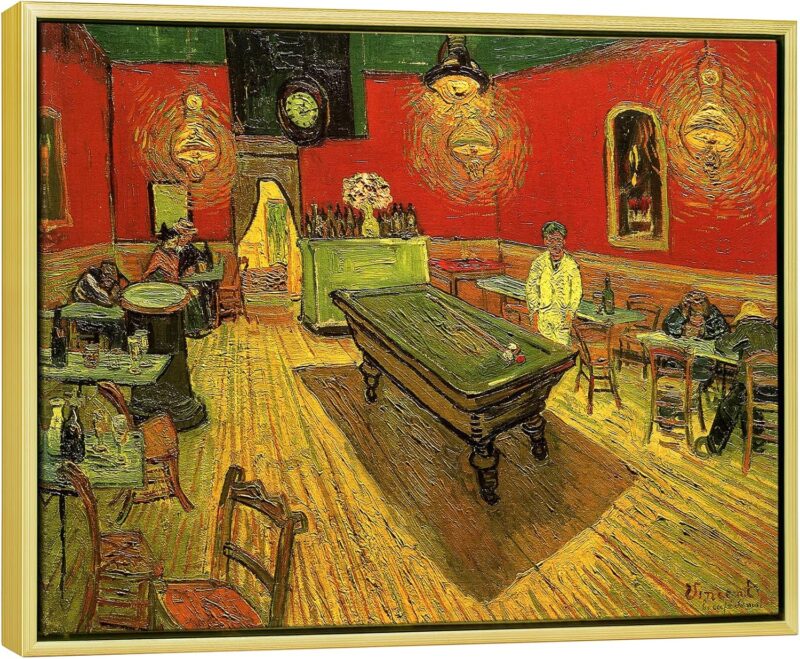 Framed Art The Night Cafe in the Place Lamartine in Arles by Van Gogh Oil Paintings Reproduction Abstract Canvas Prints for Home Decorations Gold Frame