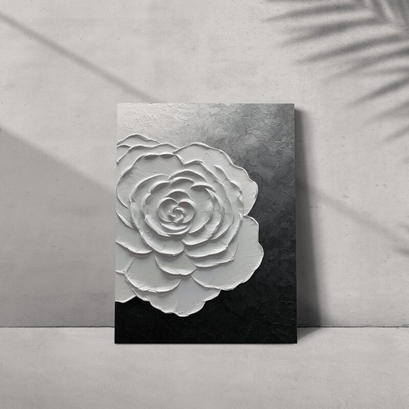 24 x 36in Hand-Painted Oil Painting 3D Texture Black White Grey Modern Minimalist Black Abstract Wall Art, Home Office Wall Decoration Flower - Image 2
