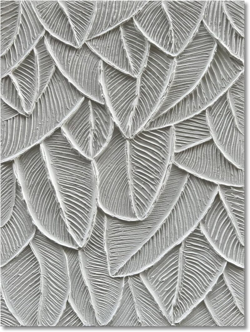 Hand Painted Thick Texture White Abstract Art Oil Painting Leaf Texture Oil Painting 40x28 inch Home Wall Art Decorative Oil Painting