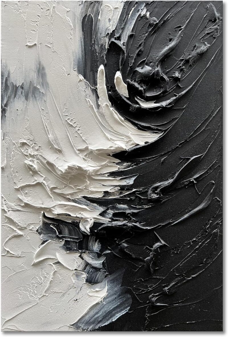Hand-painted Thick texture black and white minimalist oil painting 36x24 inches home wall art Deco oil painting